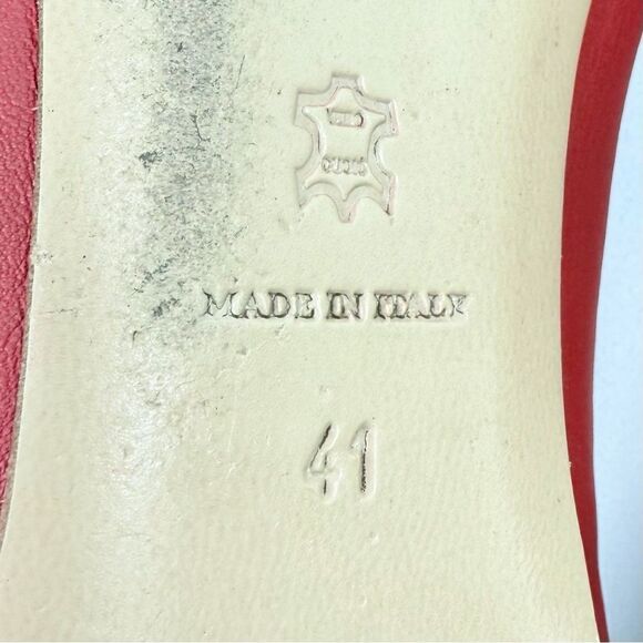 Longchamp Red Leather Logo Snap Toe Italian Made Slip On Classic Ballet Flats - Picture 15 of 15